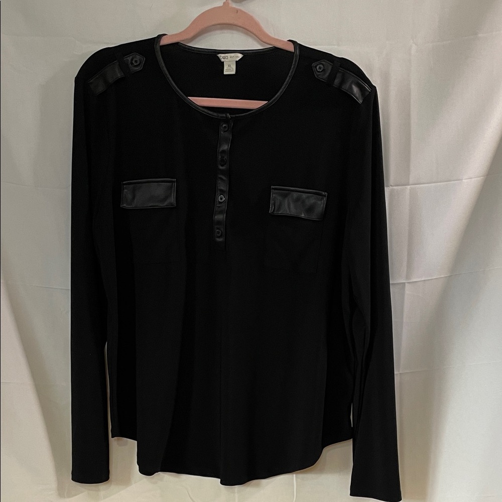 Cato Black Long Sleeve Blouse with Button Accents
